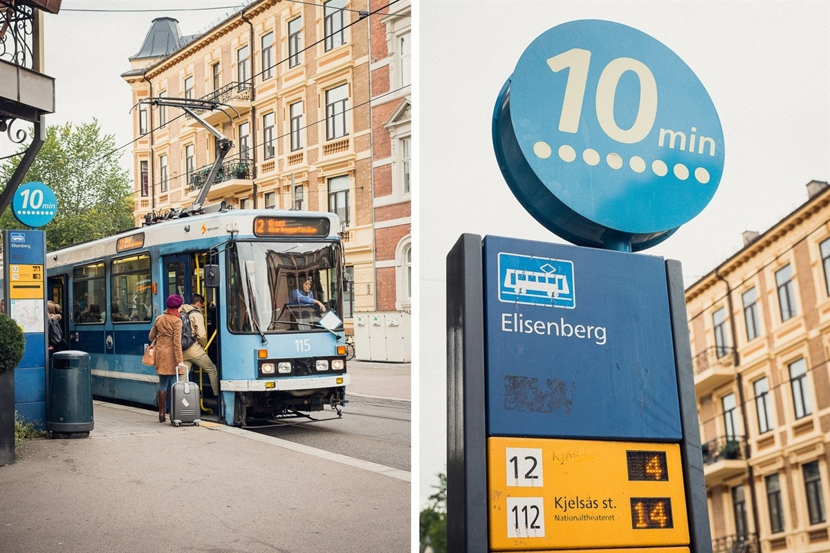 I Frognerveien få meter ovenfor stopper 12-trikken som passerer Solli Plass på vei ned til Aker Brygge, og i motsatt retning går til Majorstua. Galleribilde
