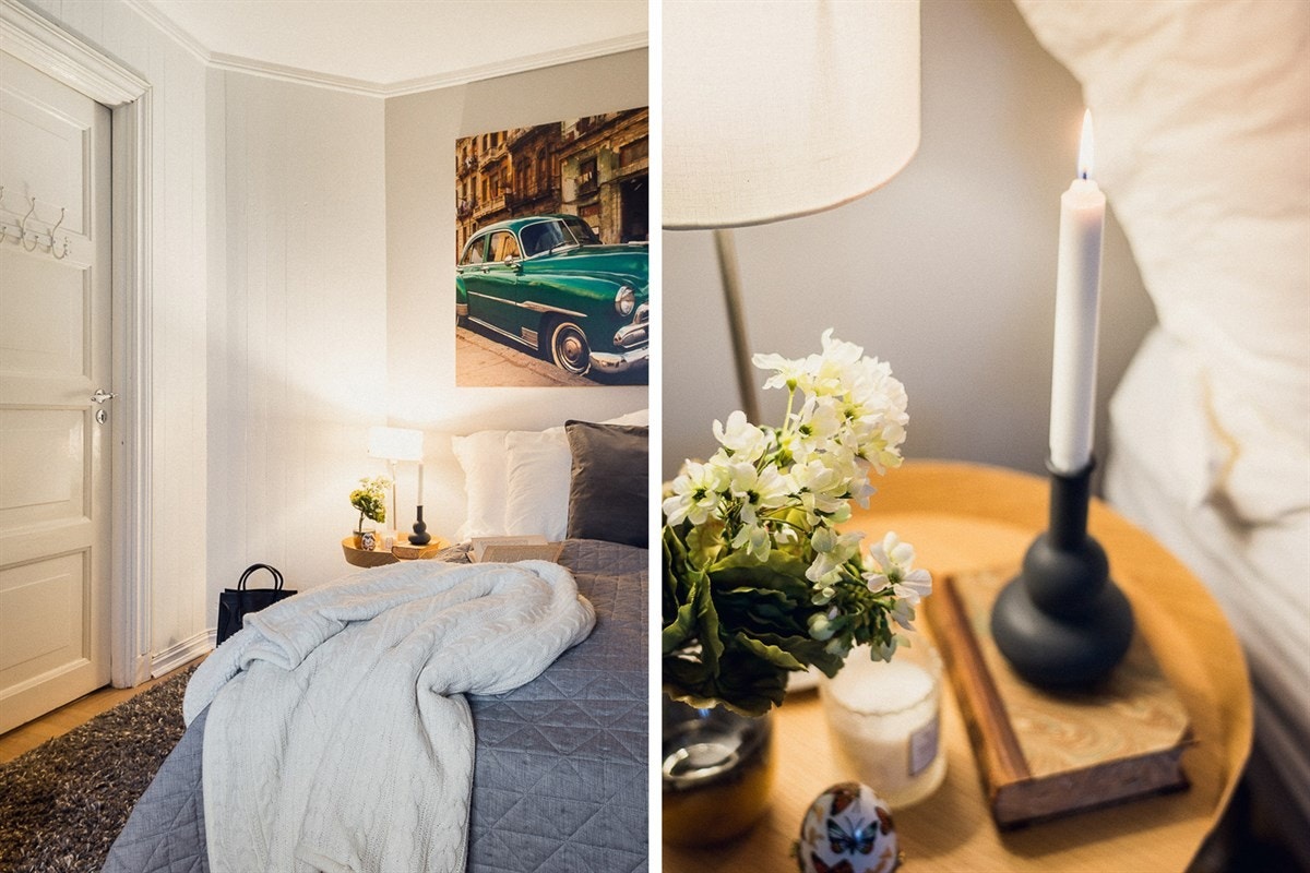 Leilighetens andre soverom er innredet i sitt eget uttrykk og utgjør et ypperlig gjesterom eller barnerom. Galleribilde