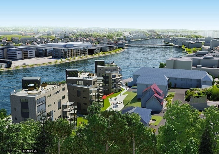 Leiligheten vestvendt det i mitterste bygget. Galleribilde