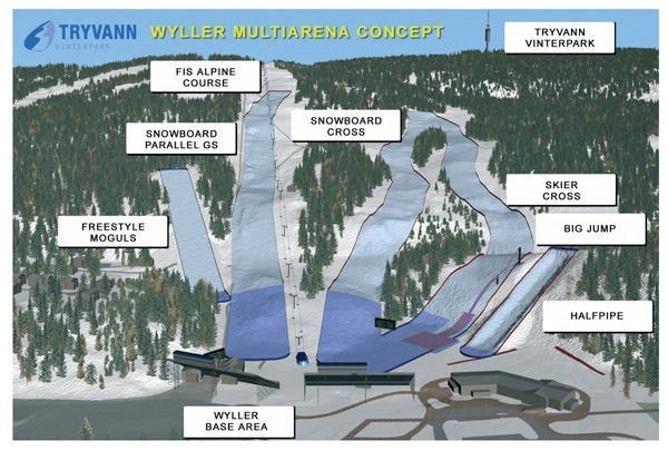Tryvann vinterpark rett over på andre siden av Sørkedalen for Søndre Tangen, ca. tre minutter kjøring. Galleribilde