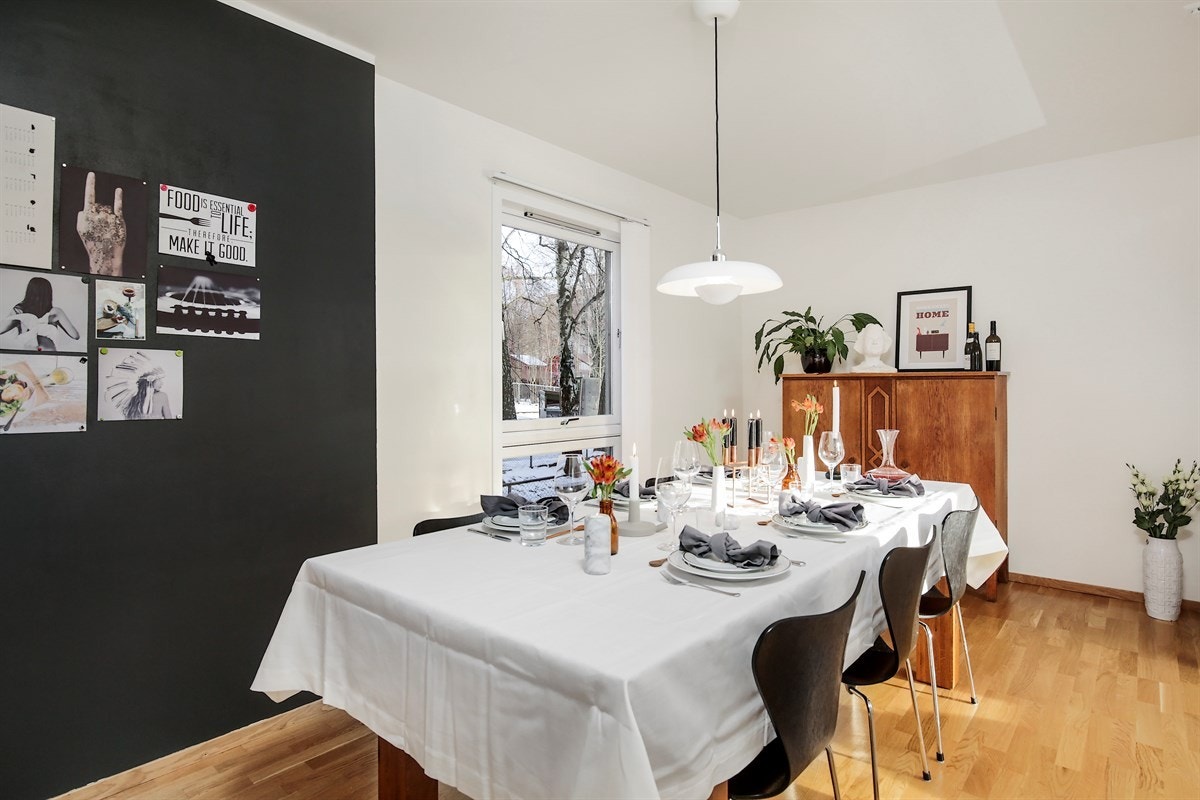 Velkommen til bords!
Her var det opprinnelig soverom som enkelt kan settes tilbake ved å sette opp lettvegg. Galleribilde