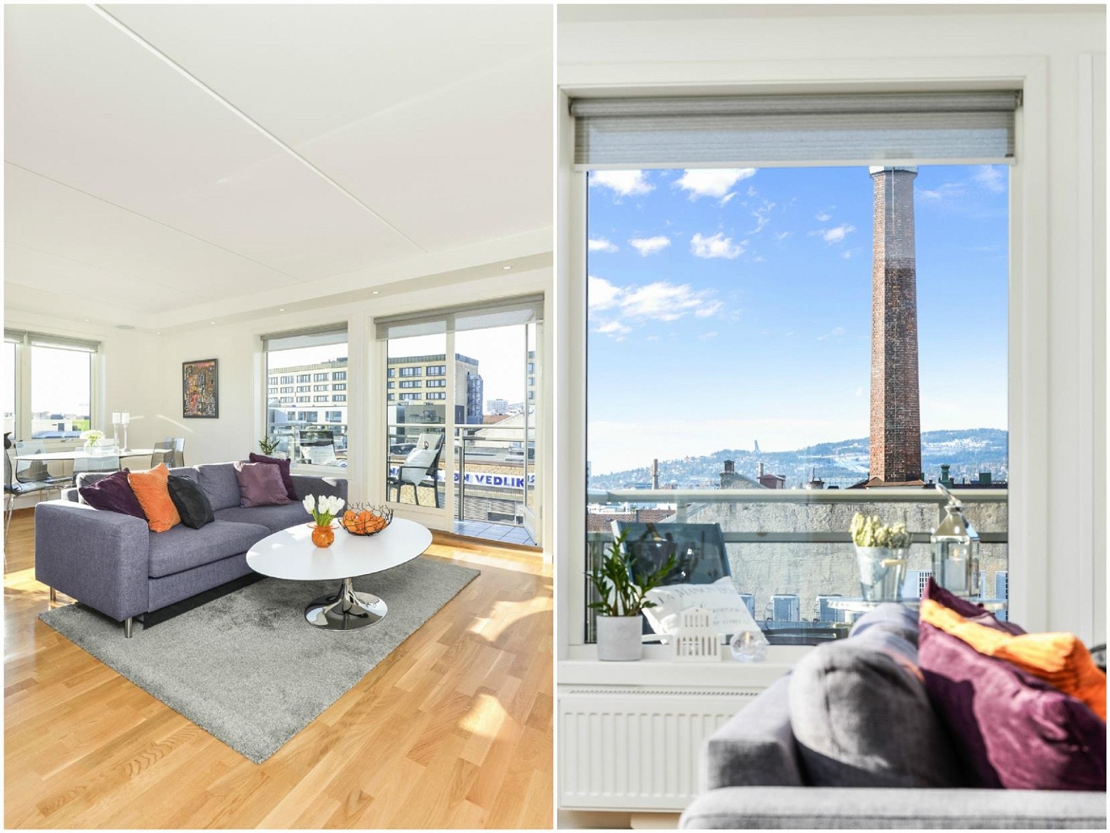 Fra stuen har man virkelig en flott utsikt; luftig, lyst og meget innbydende. Legg merke til Holmekollen i horisonten! Galleribilde