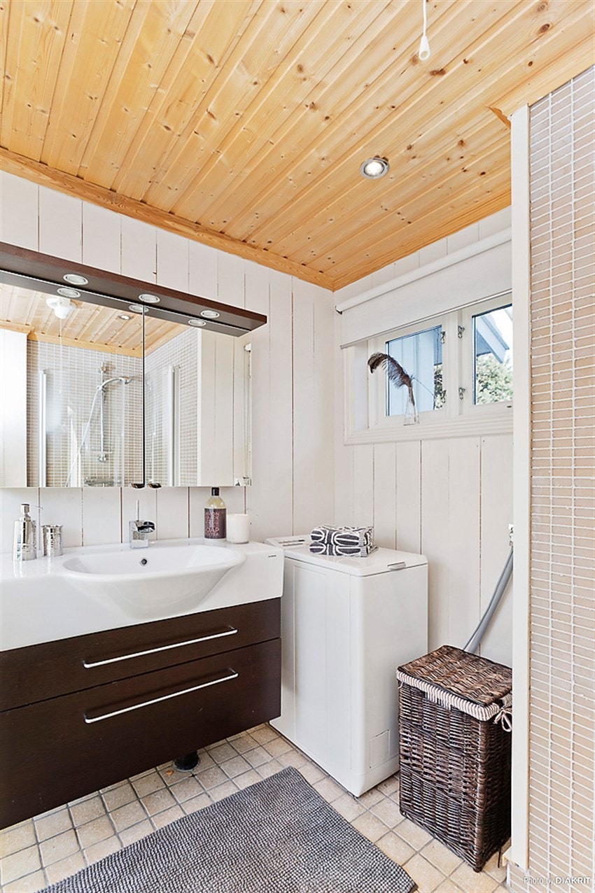 Lekker baderomsinnredning og opplegg til vaskemaskin Galleribilde