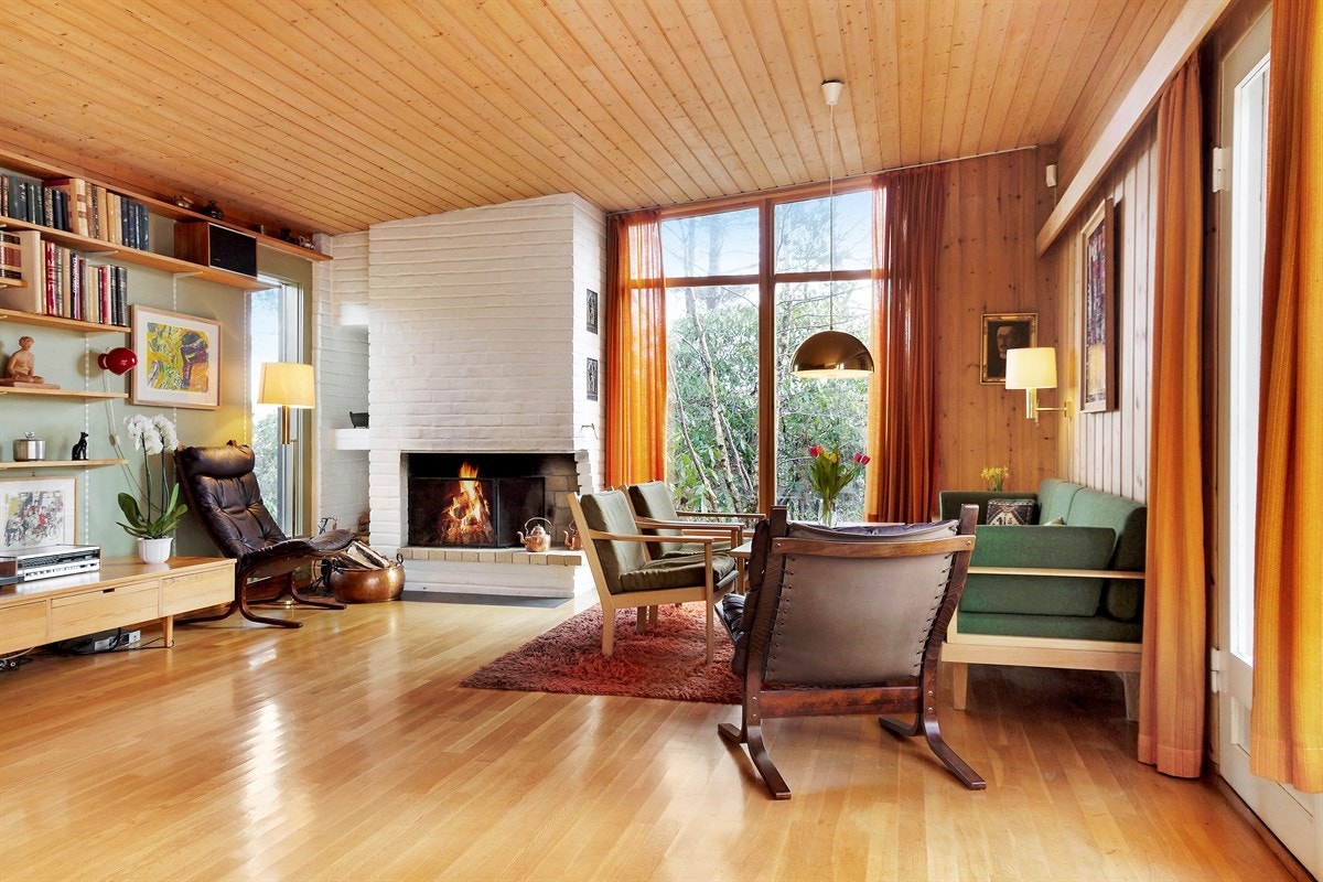 Koselig peis i stuen. Galleribilde