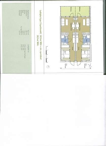 Plantegning (leiligheten til høyre) ingen nabo vegg i vegg på høyre side. Galleribilde