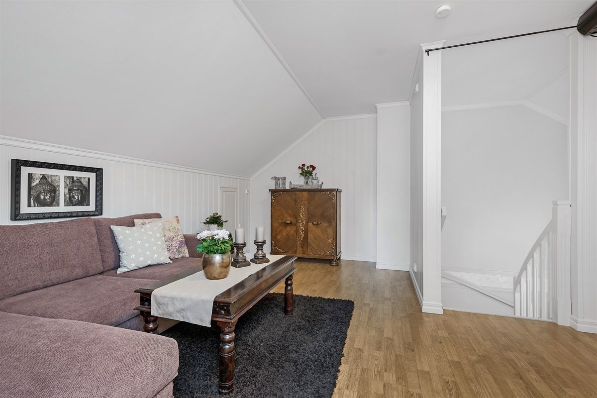 Rommet har prosjektor innfelt i vegg, skjult røropplegg for hjemmekino, samt god plass for sofa og tv-løsning. Galleribilde