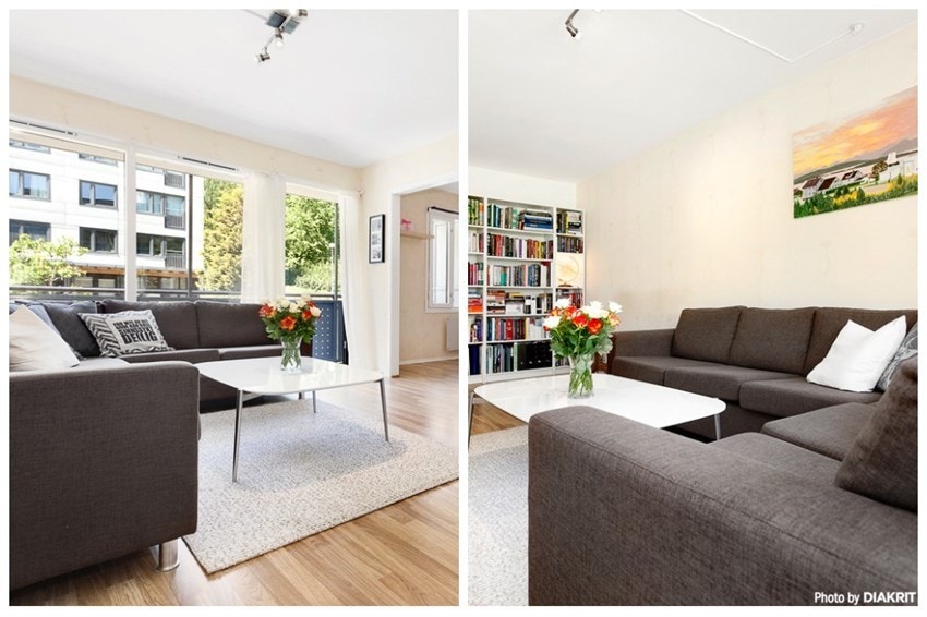 Trivelig stue med store vindusflater som gir godt med lysinnslipp til rommet Galleribilde