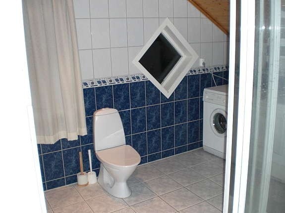 Bad, toalett,dusj og vaskerom med vaskemaskin, tørketrommel. Galleribilde