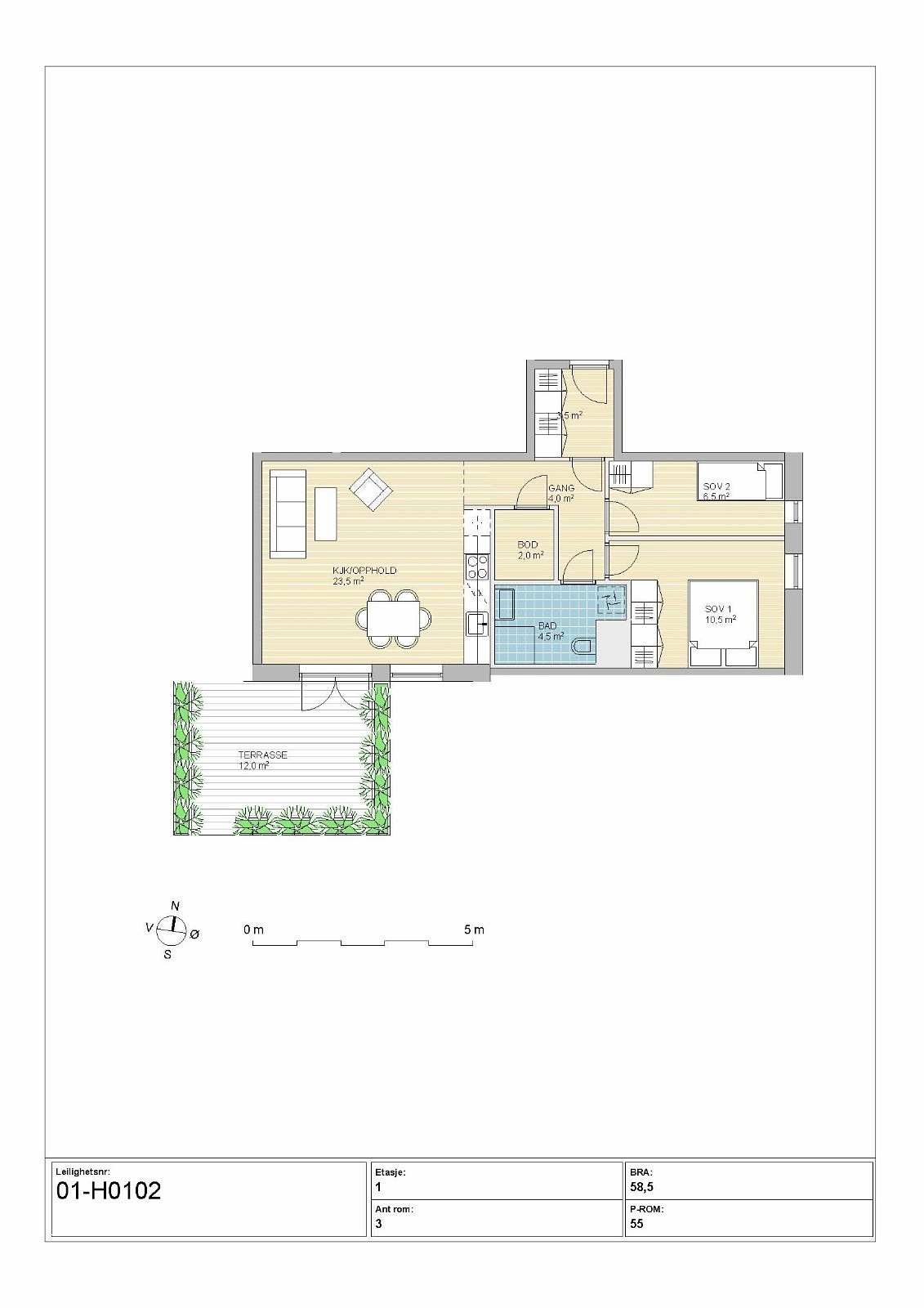 Plantegning - romslig 3-roms Galleribilde