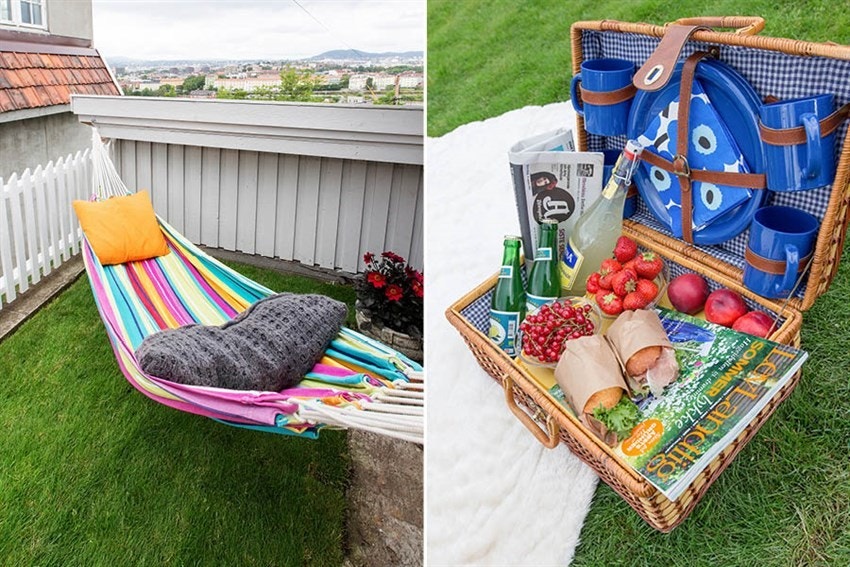 Piknik på gresset med utsikt utover byen eller noen døsige soltimer i hengekøyen er noe av det hagen kan by på. Galleribilde