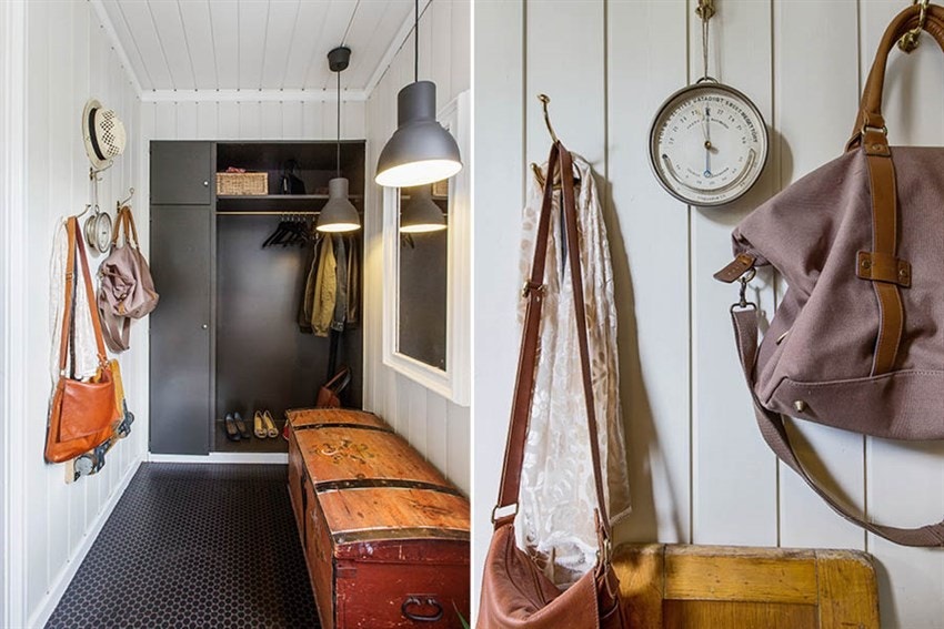 Innerst er det en innebygget sortmalt garderobe, som sammen med gulvet gir en flott kontrast til de hvite veggene. Galleribilde