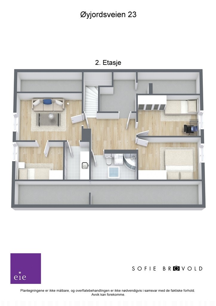 Plantegning 2.etasje 3D. Galleribilde
