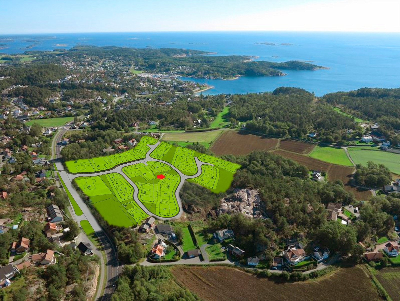 Tomten ligger sentralt til mellom Vik og Fevik i Grimstad. Kort vei til bussforbindelser både mot Arendal og mot Grimstad og Kr. Sand. Fine turområder og badestrender i nærområdet, samt kort vei til Feviktoppen med diverse servicetilbud. Sykkel - og gangs Galleribilde