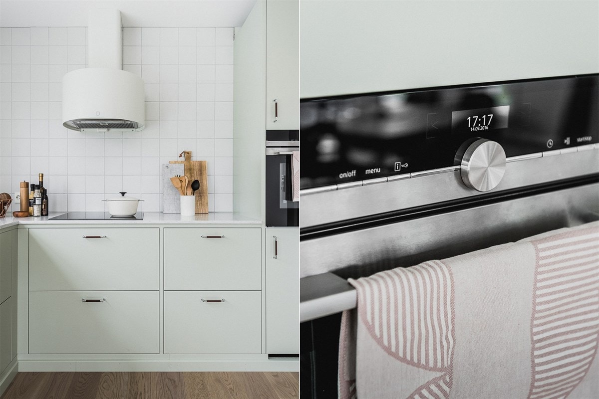 Samtlige hvitevarer er helintegrert og fra kvalitetsprodusenten Siemens, mens ventilatoren er fra Røroshetta og utgjør i seg selv et dekorativt element i rommet. Galleribilde