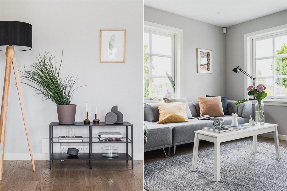 En vesentlig del av første etasje består av stuen og kjøkkenet, en sosial sone på til sammen 58 kvadratmeter. Galleribilde