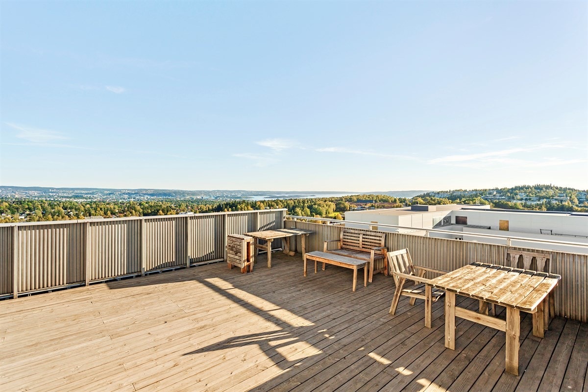 Felles takterrasse med gode sol -og utsiktsforhold. Galleribilde