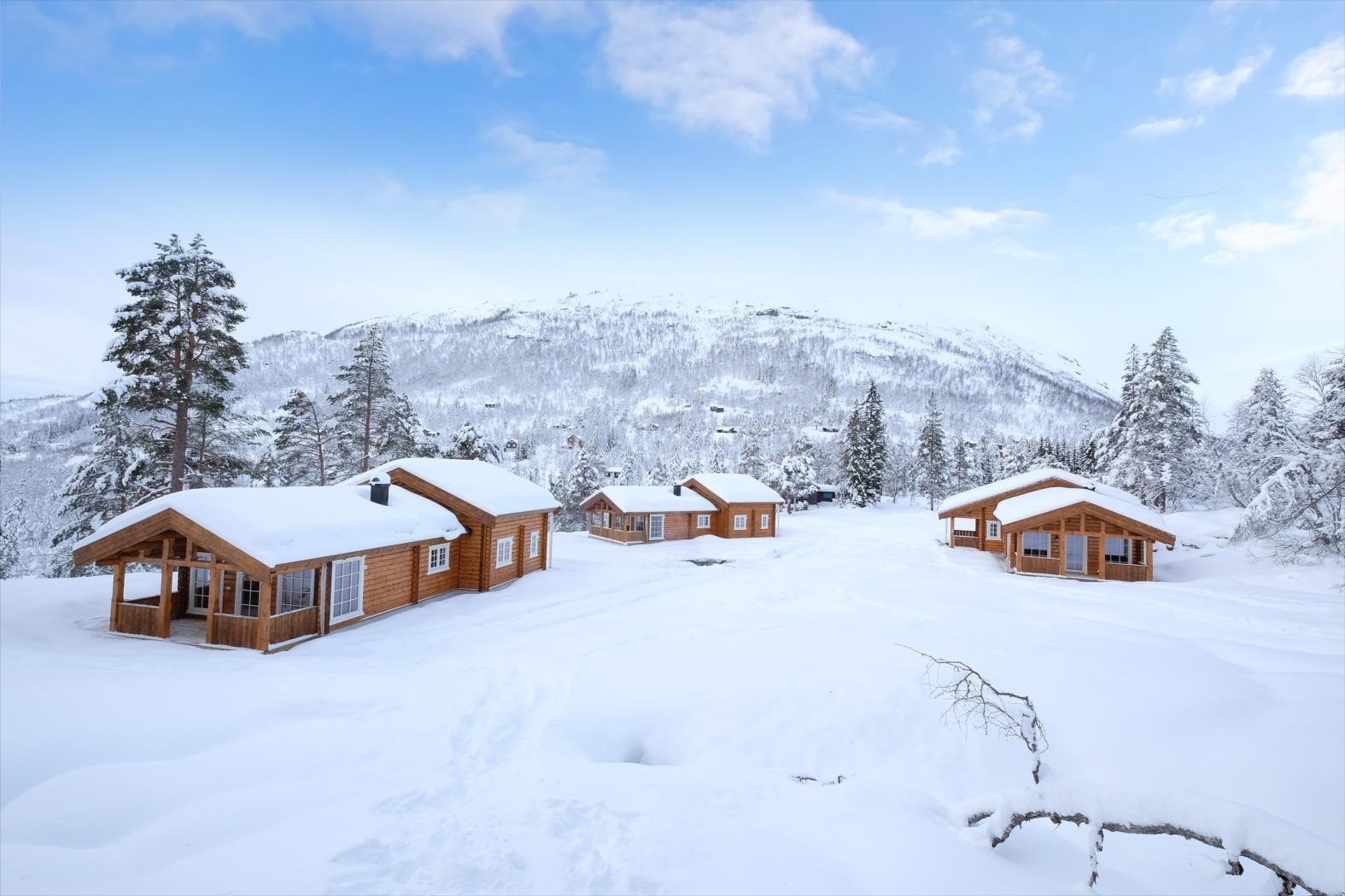 Hyttetun med tre nye hytter Galleribilde