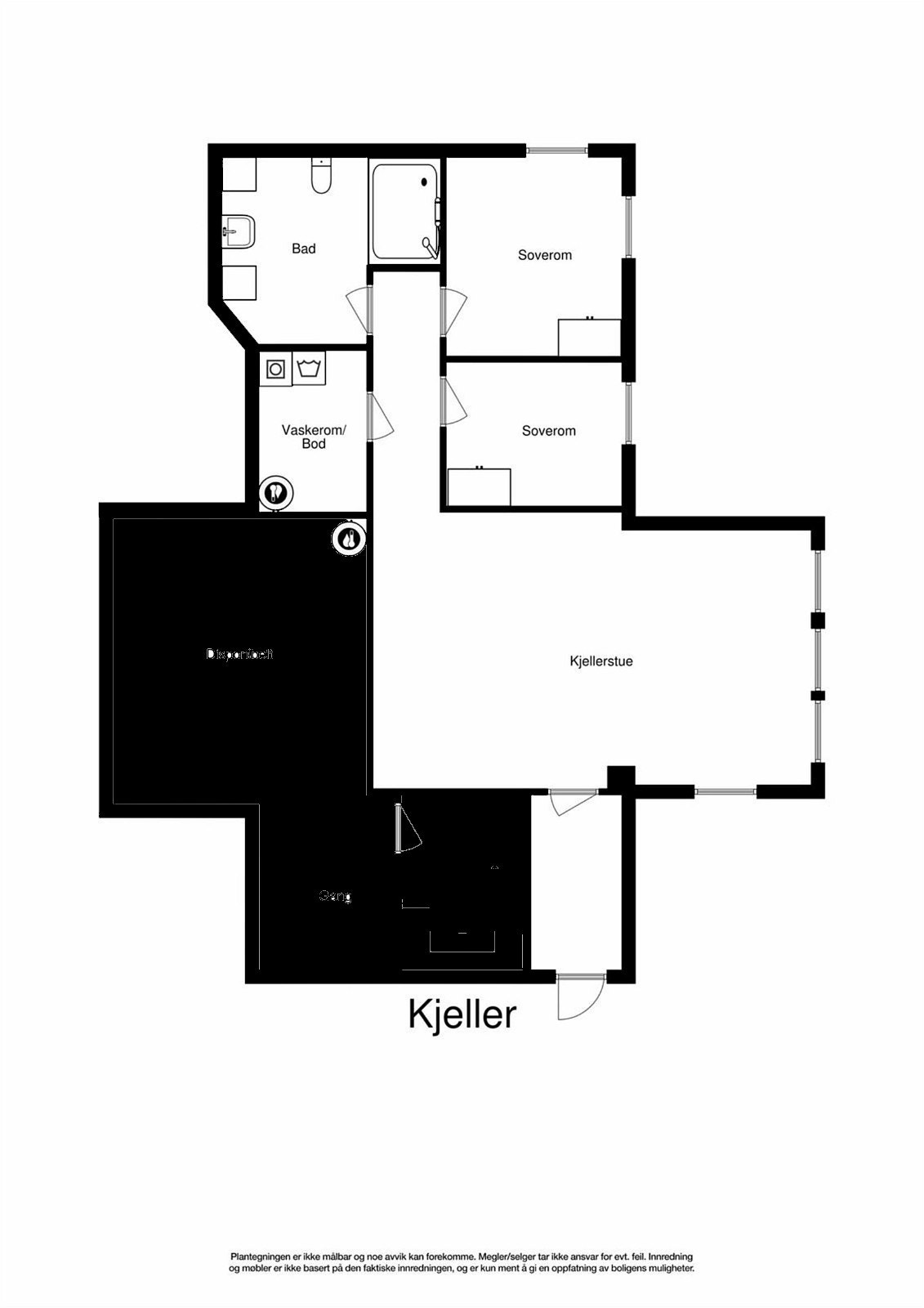 Hvitmerket rom tilhører leiligheten. Galleribilde