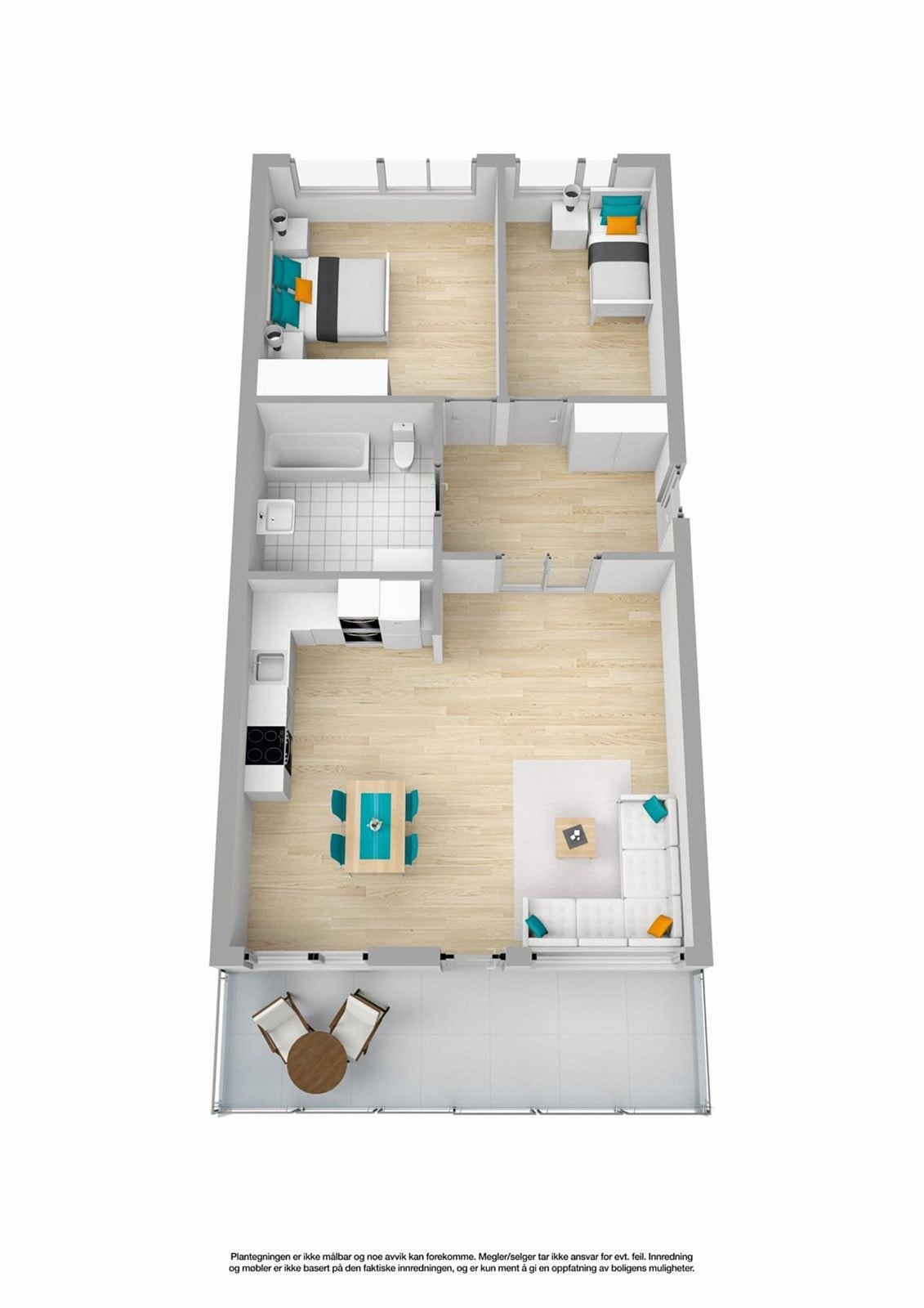 Planløsningen byr på mange møbleringsmuligheter. Prøv ut våres boligplanlegger ved å trykke på linken til høyre. Galleribilde