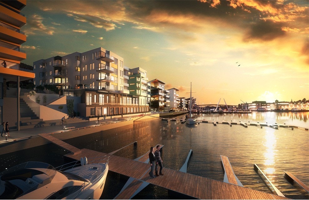 Damsgårdssundet - et område under utvikling og er et av Bergens mest populære steder å bo Galleribilde