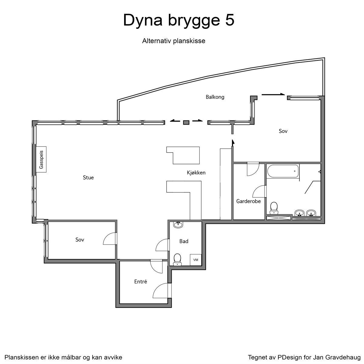 Alternativ plantegning med to soverom. Galleribilde