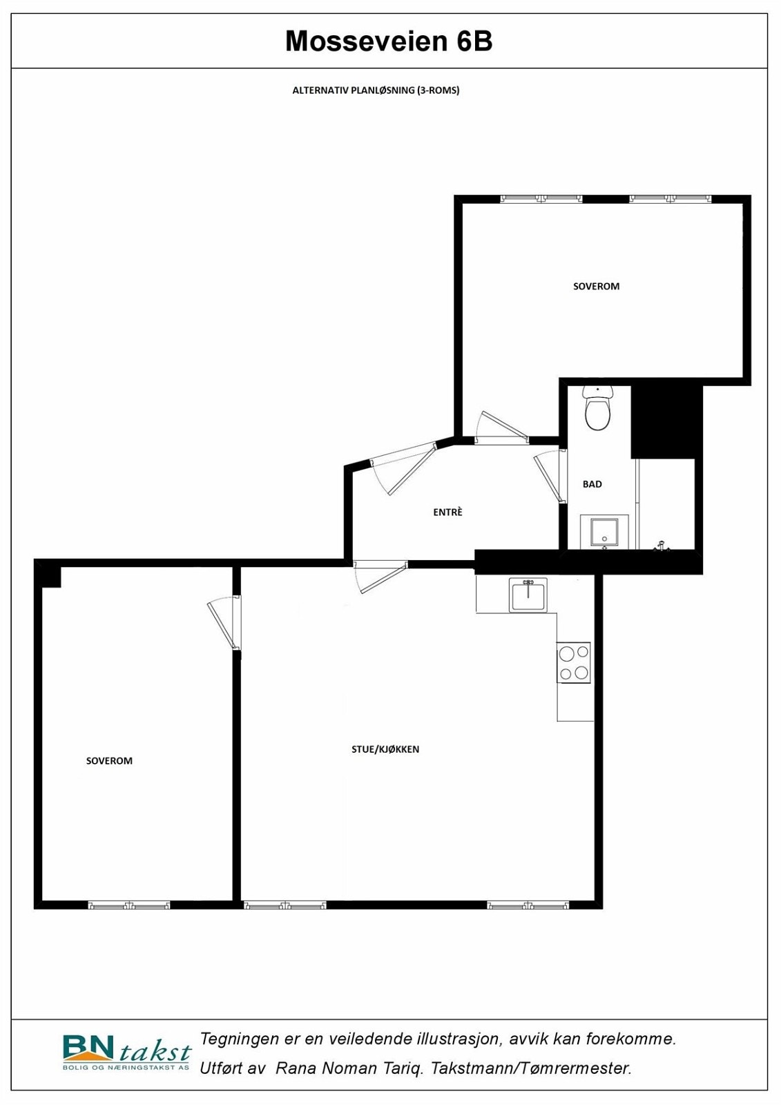 Mosseveien 6B alternativ planløsning 3-roms Galleribilde