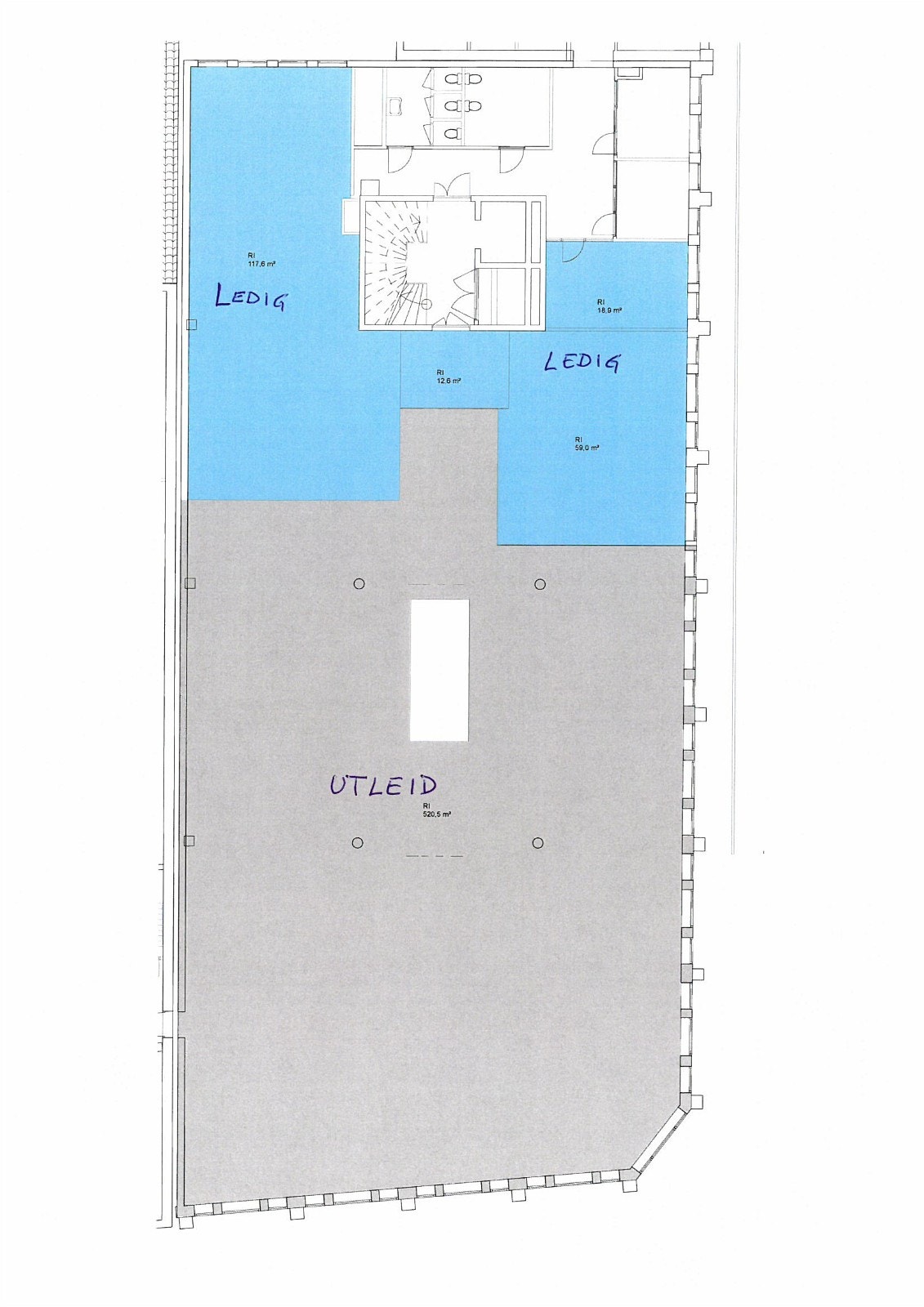 Ledige lokaler i 4. etasje, kontordelen. Galleribilde