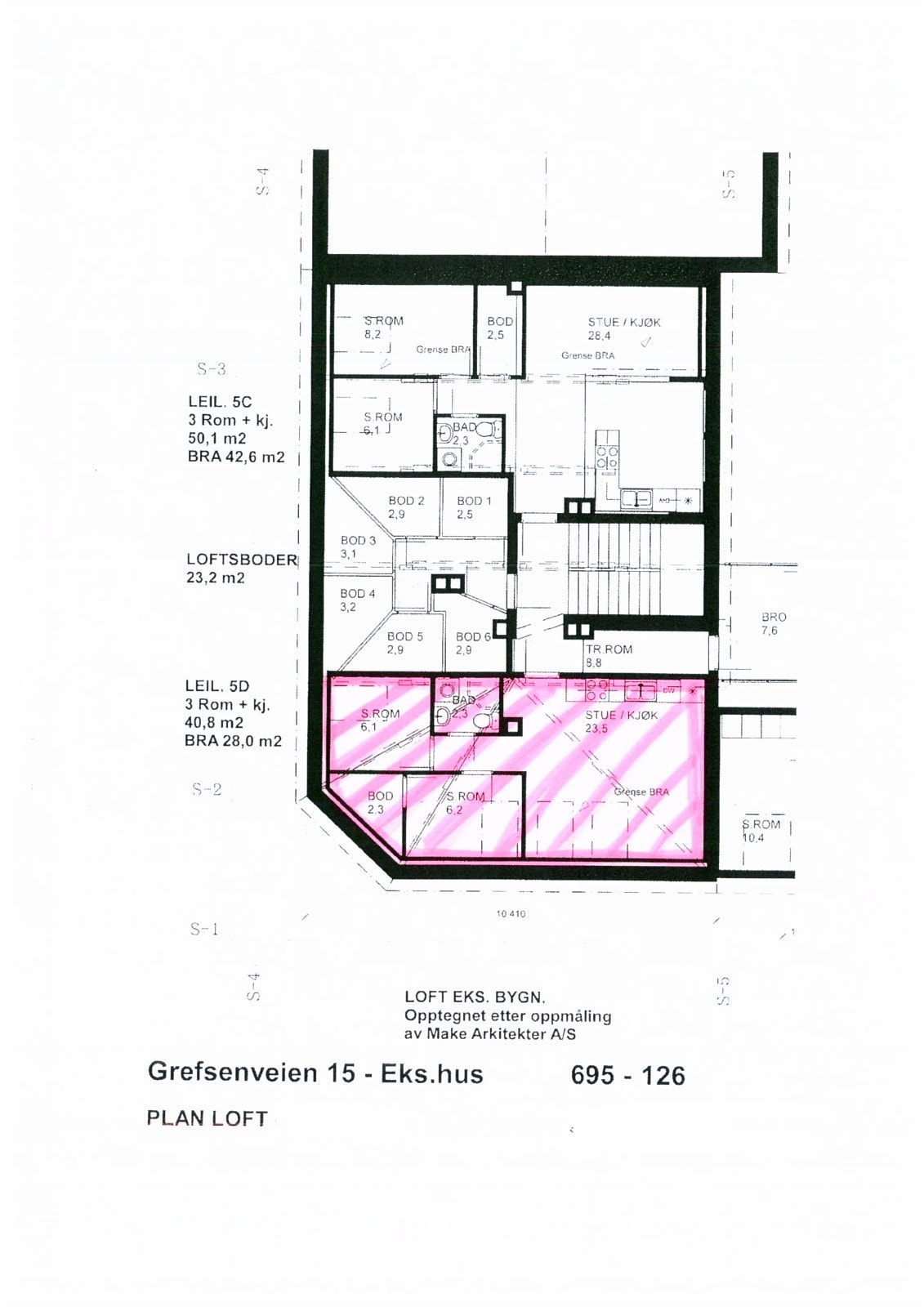 Plantegning over leilighet i rosa Galleribilde