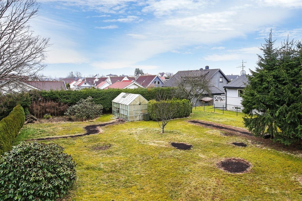 Hage sett i fugleperspekiv fra boligen Galleribilde