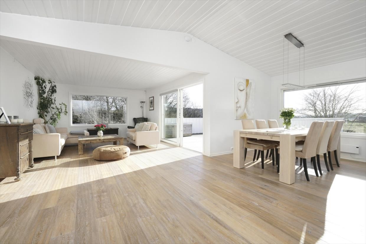 Lys og åpen stue med utgang til solrik, sørvest-vendt terrasse. Galleribilde