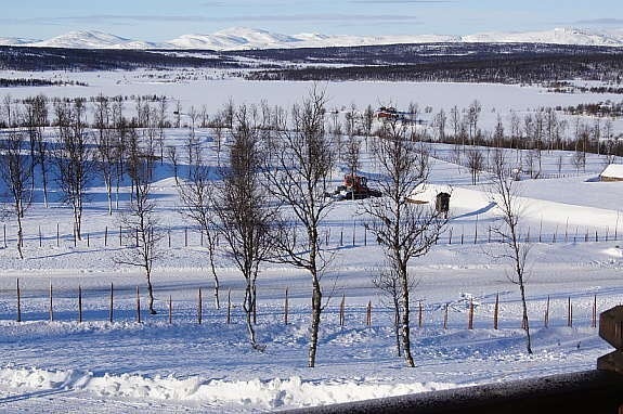 Milevis med pent preparerte løyper rett nedenfor hytten. Galleribilde
