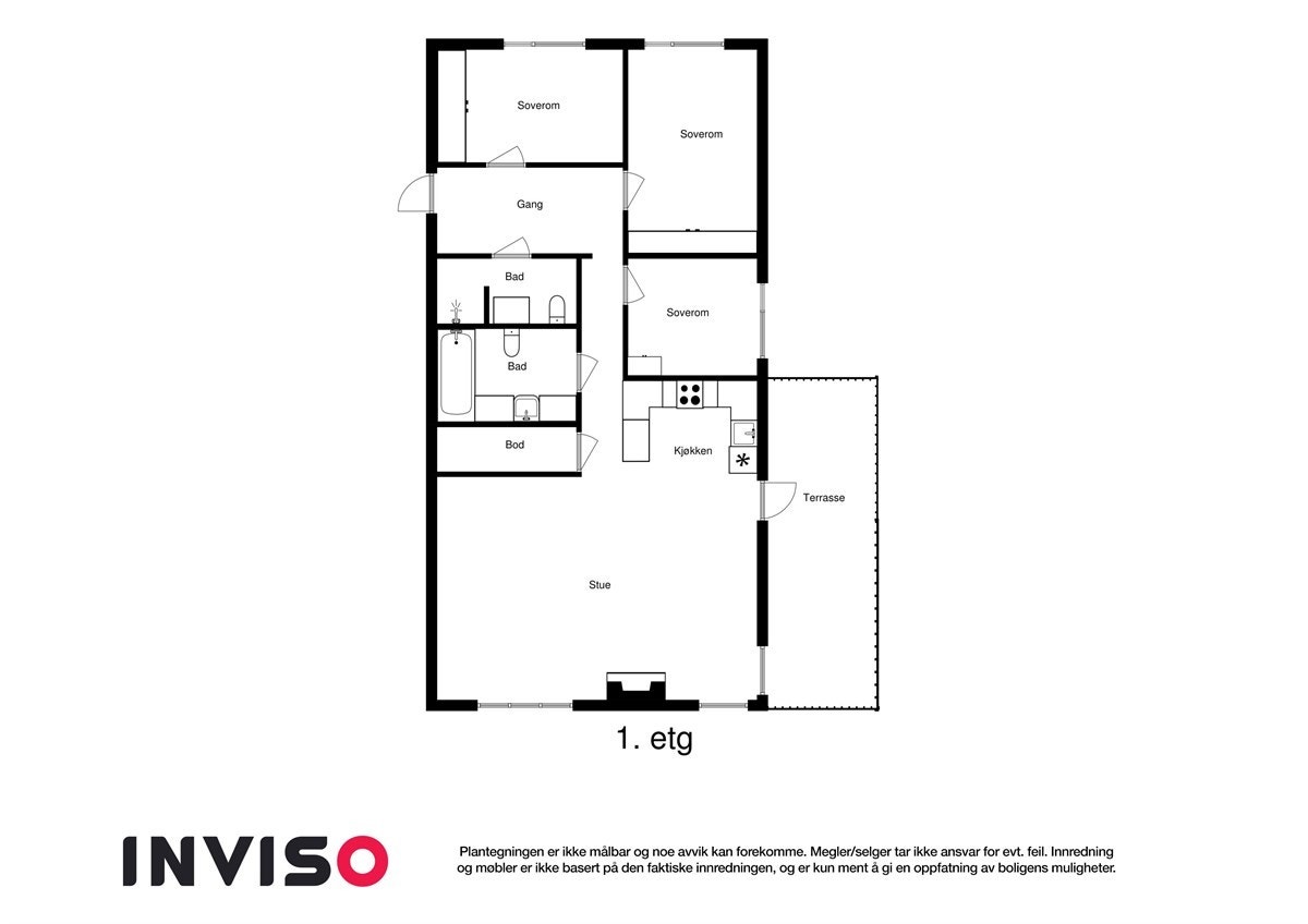 Alternativ planskisse med 3 soverom Galleribilde