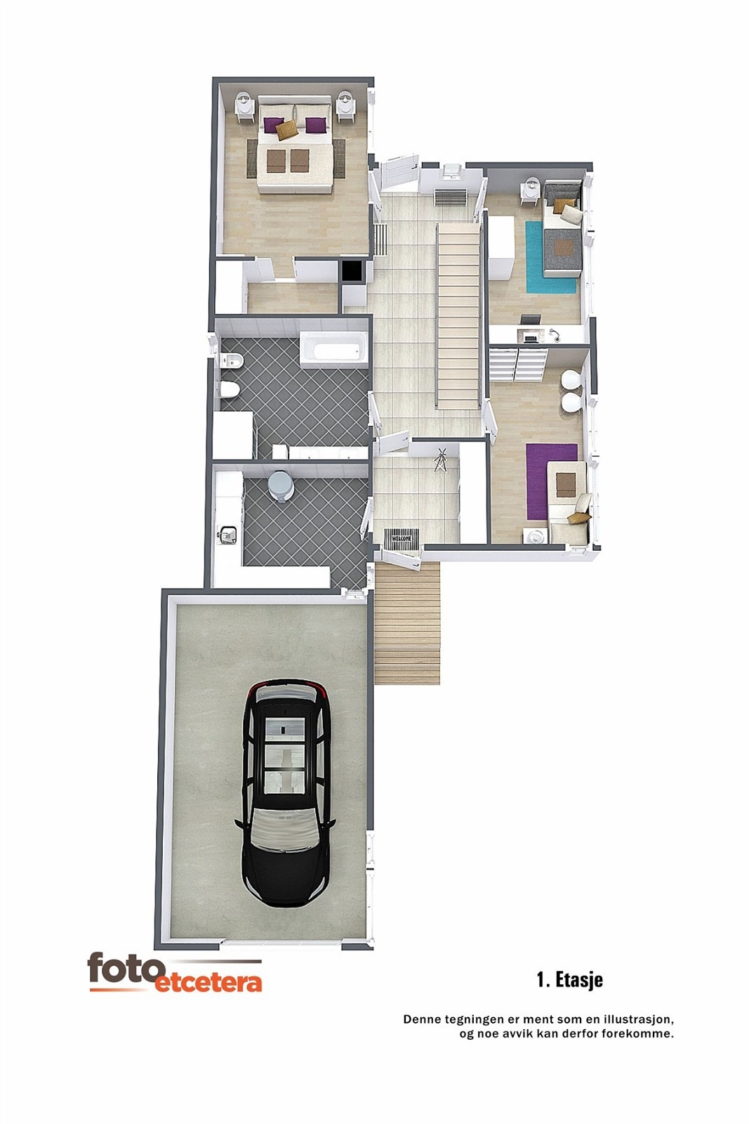 3D plantegning 1 etasje Galleribilde