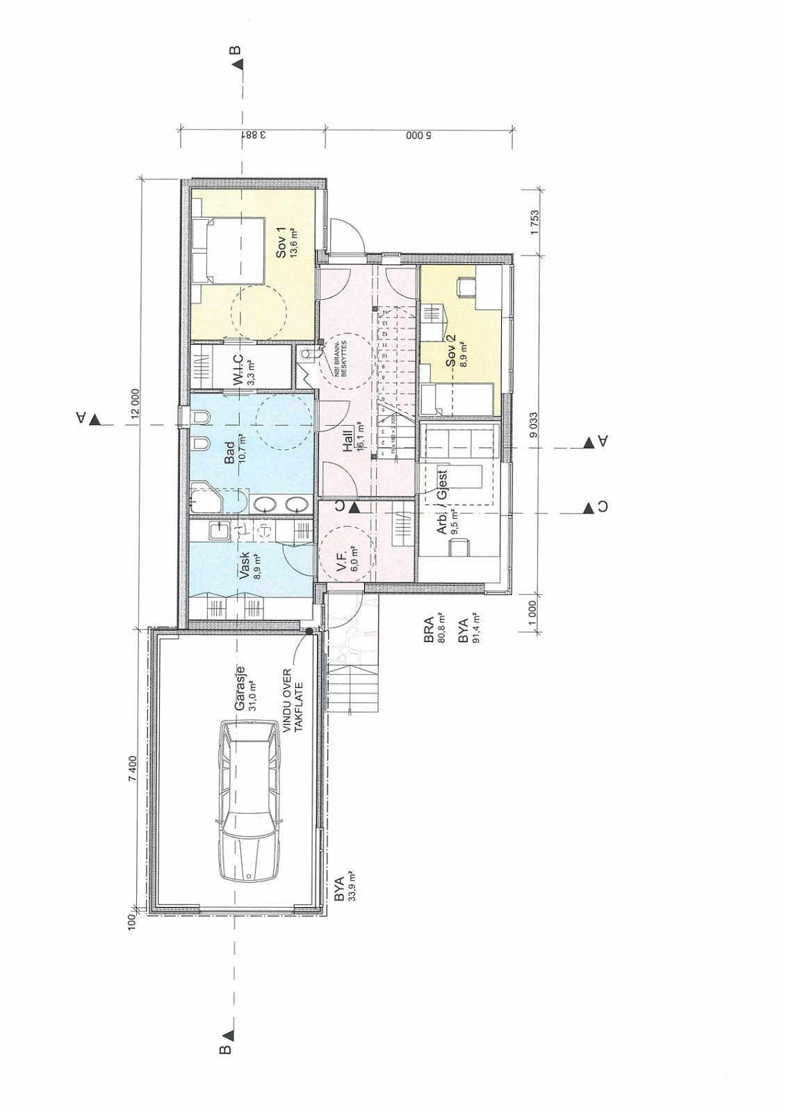 Plantegning 1 etasje med rom - areal Galleribilde