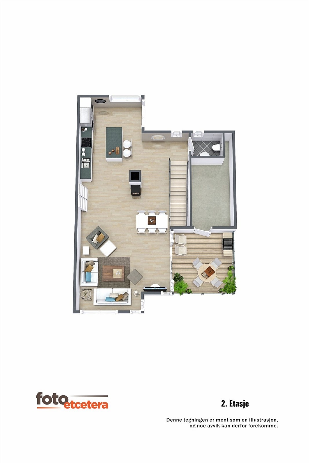 3D plantegning 2 etasje Galleribilde