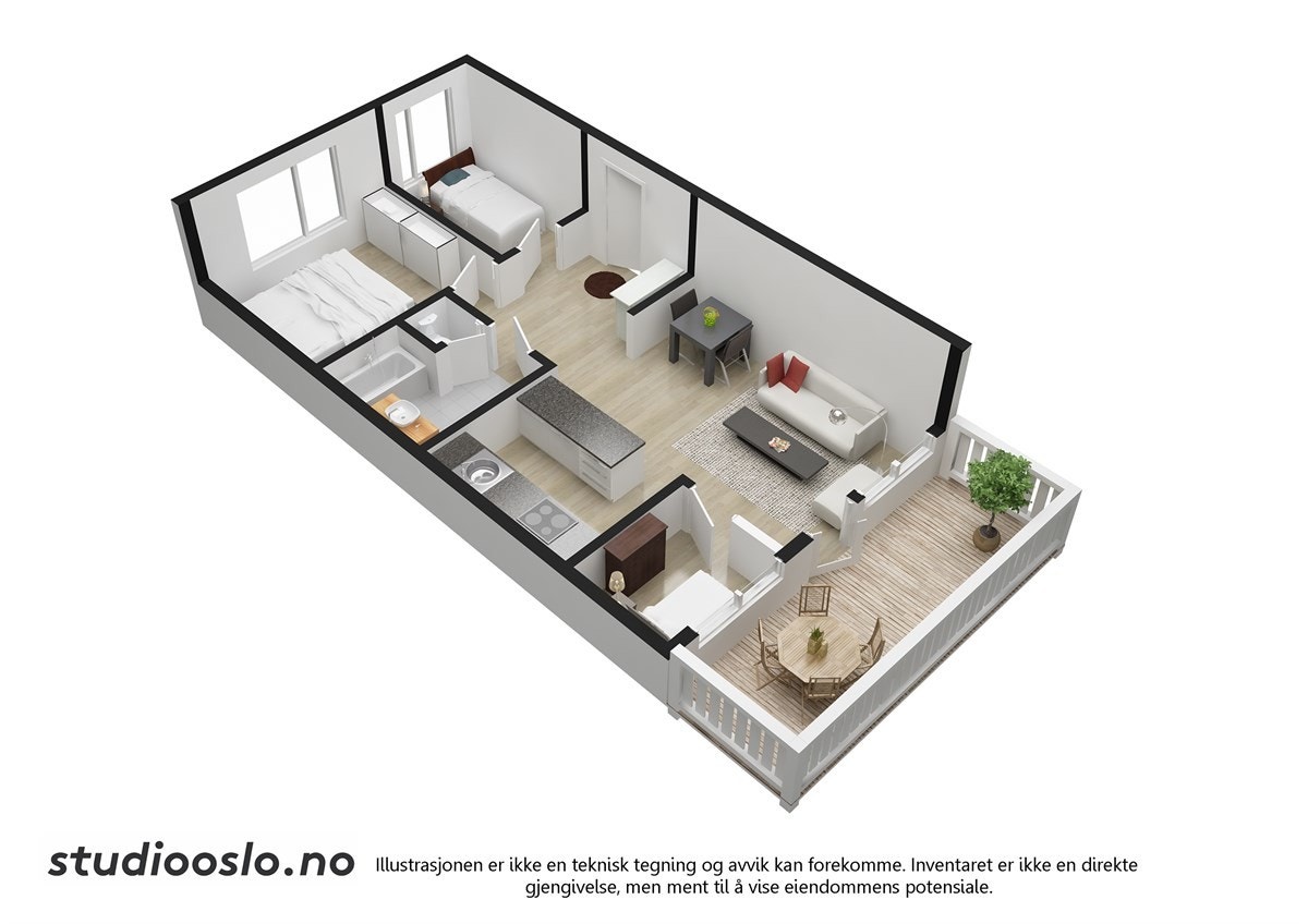 Alternativ planløsning, som omgjør leiligheten til 4 roms. Galleribilde