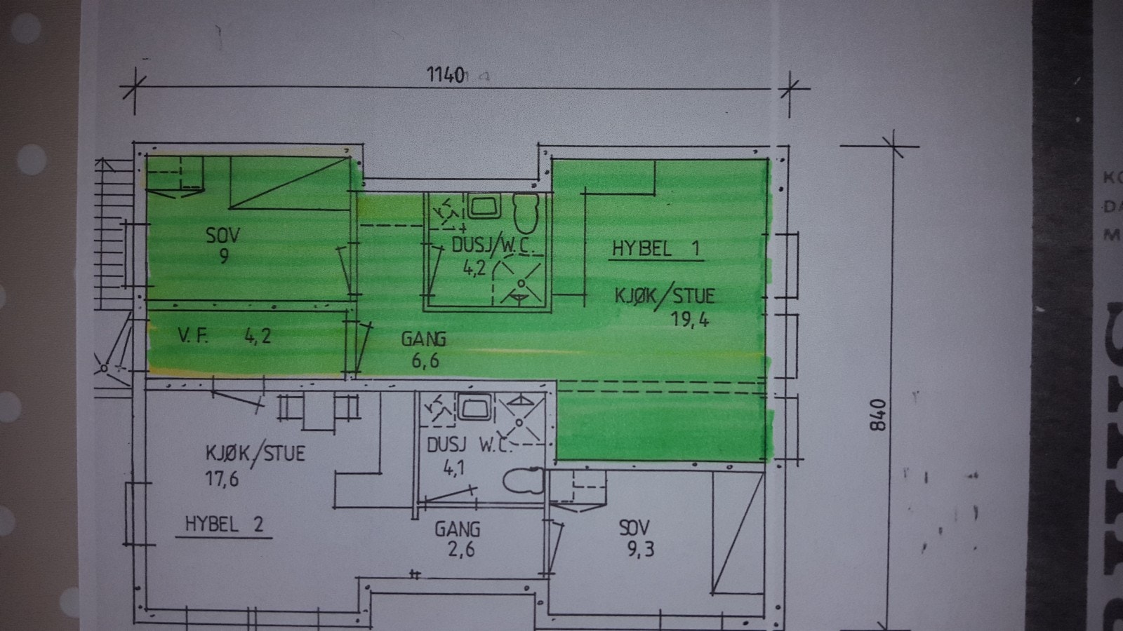 Plantegning- hybelleilighet nr 1 grønn Galleribilde