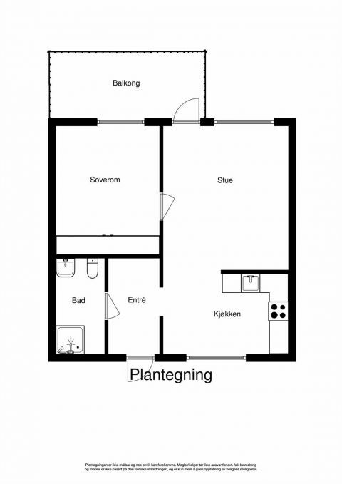 Planløsning over leiligheten som viser en stor og planeffektiv løsning Galleribilde