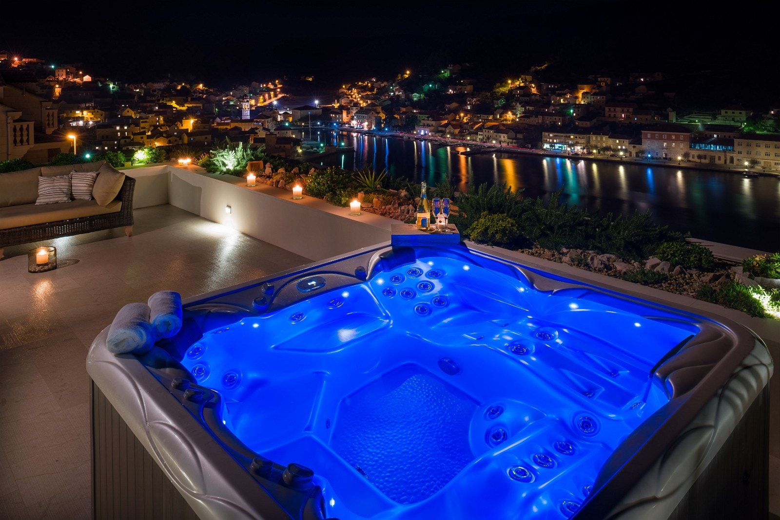 Jacuzzi om natten Galleribilde