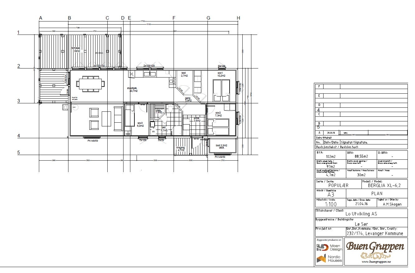 Planløsning av hytta slik den blir bygget. Galleribilde