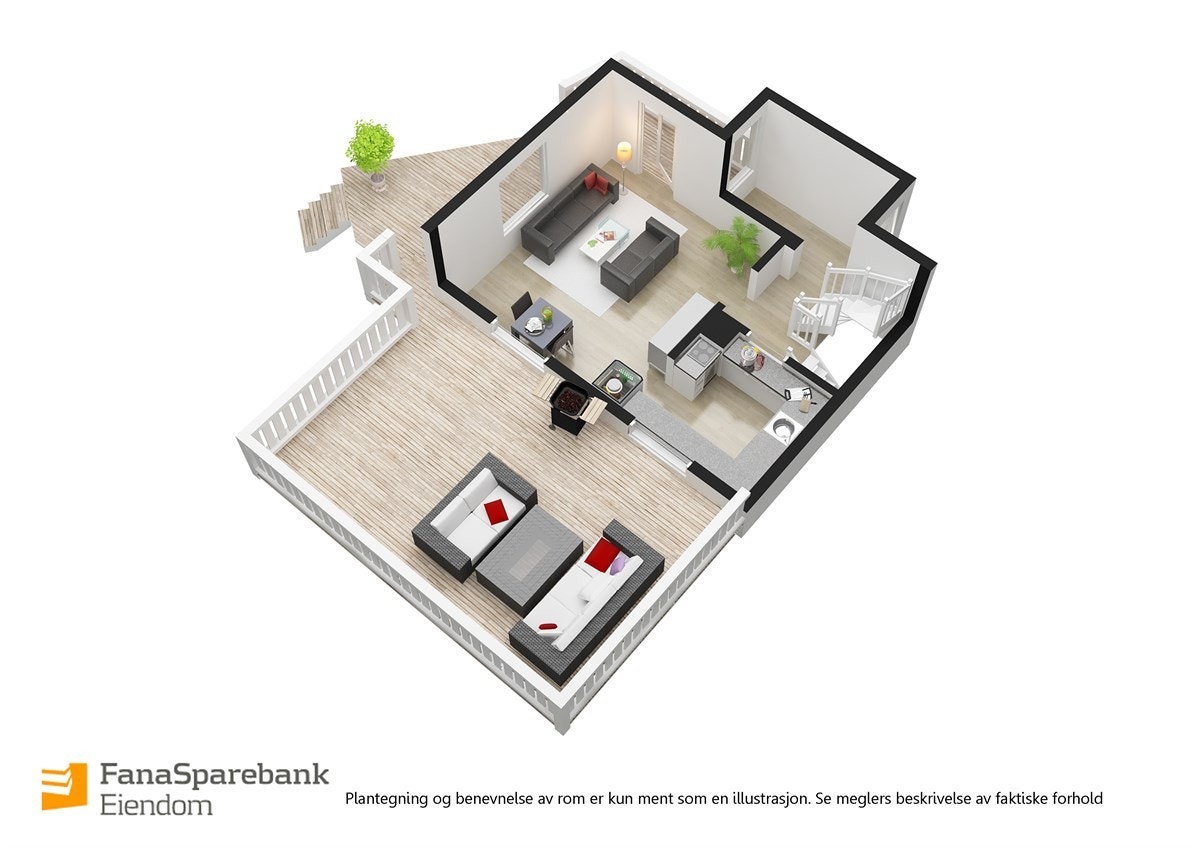 3D skisse 1. etasje. Galleribilde