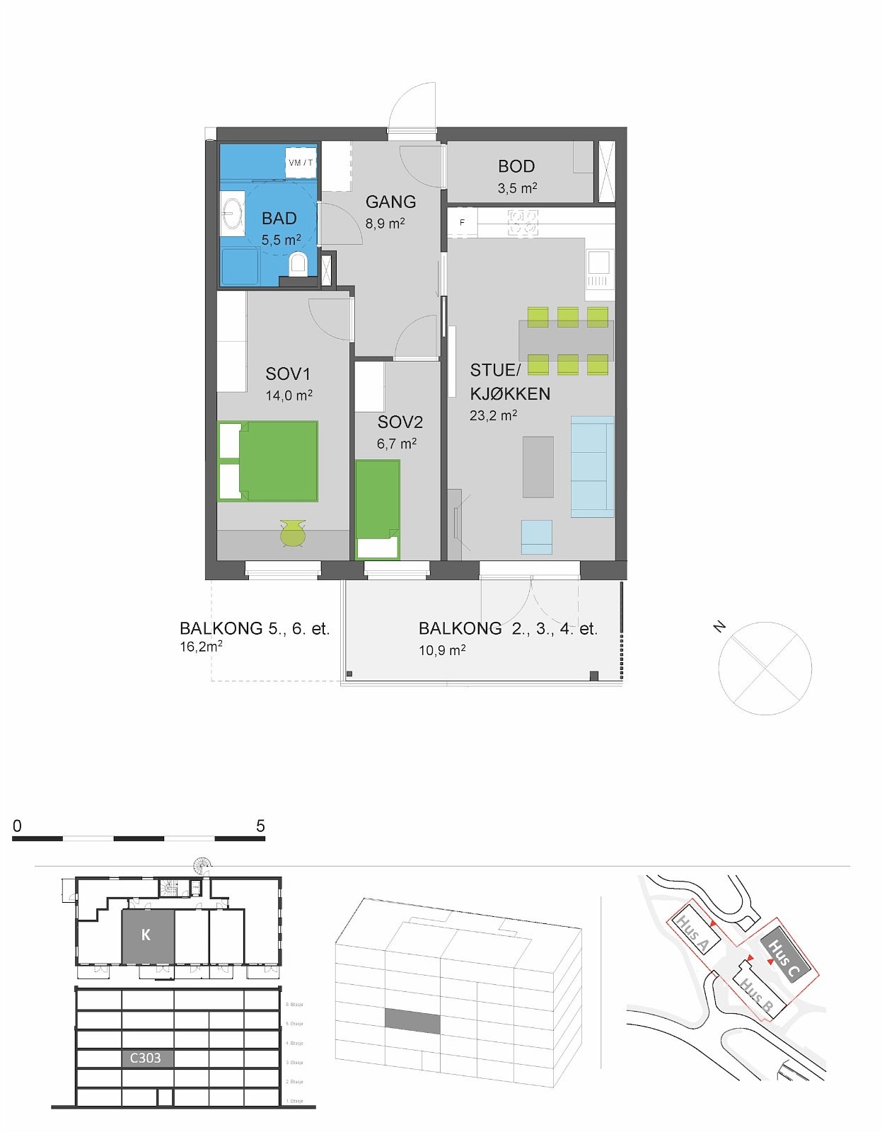 Arealeffektiv planløsning. Innvendig bod. Det største soverommet kan evt. brukes som soverom for 2 barn. Galleribilde