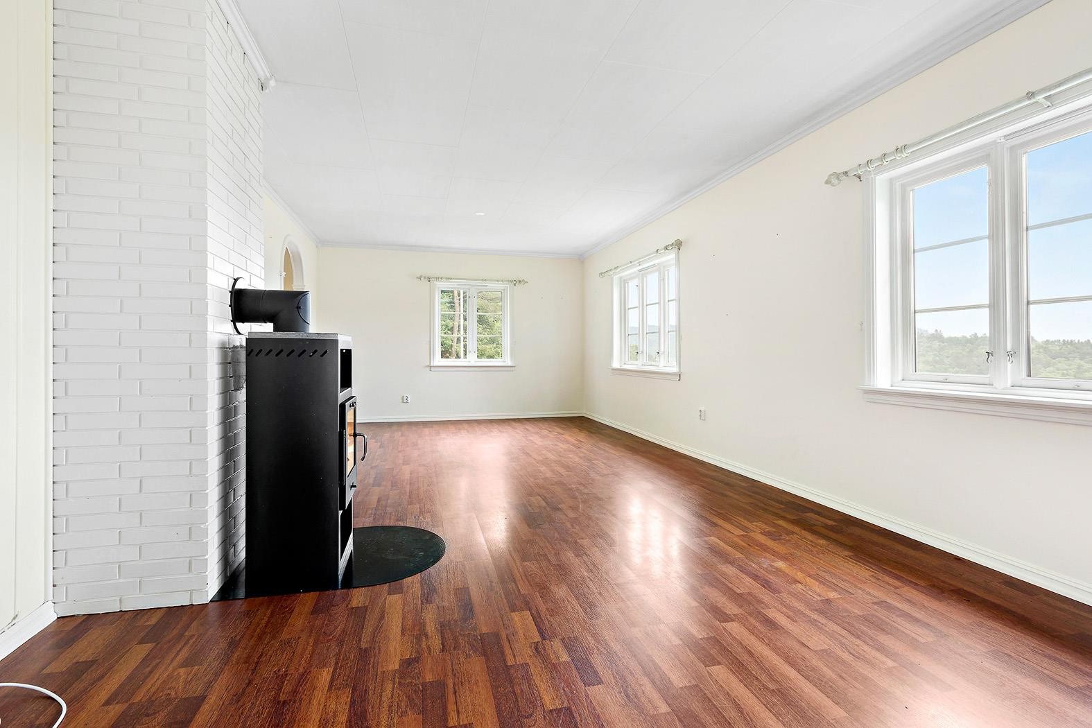 Lys og triveleg stove med vedomn og fin utsikt. Galleribilde