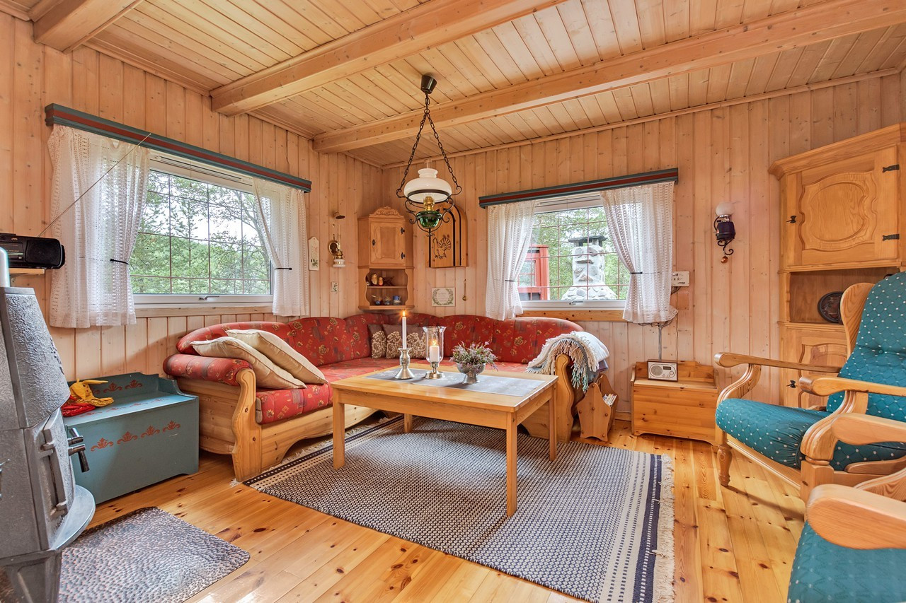 Koselig hytte med tilhørende anneks og uthus i vakre, naturskjønne ... Stuen og farve