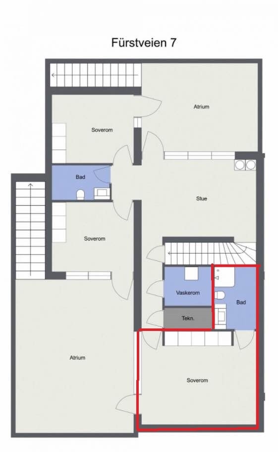 Leiligheten er markert med rødt. Galleribilde