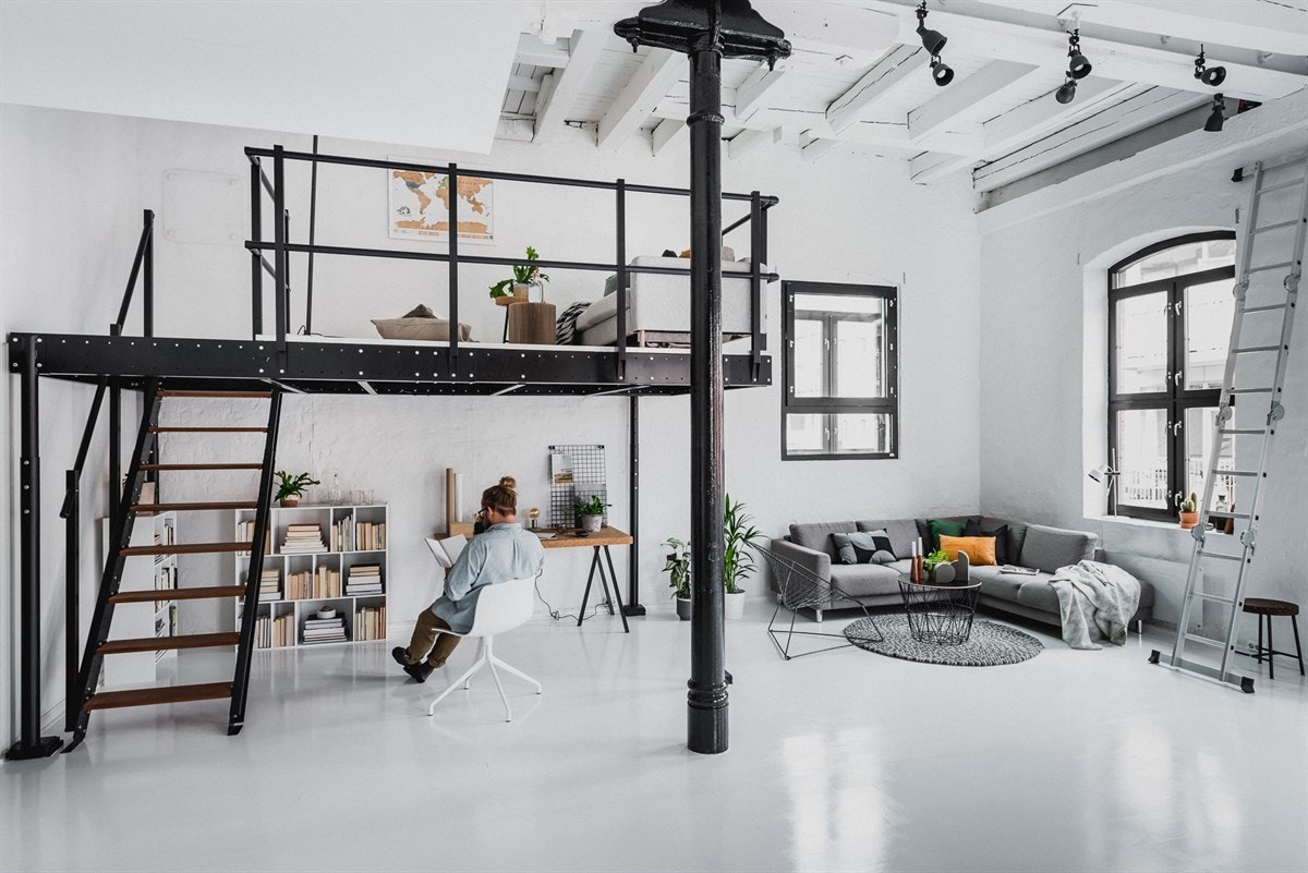 Mezzanin: Filmkrok eller ekstra sengeplass oppe, kontorløsning nede. Galleribilde