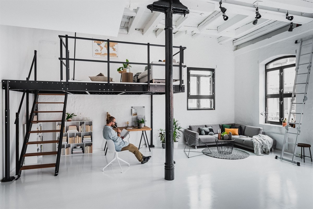 Mezzanin: Filmkrok eller ekstra sengeplass oppe, kontorløsning nede. Galleribilde