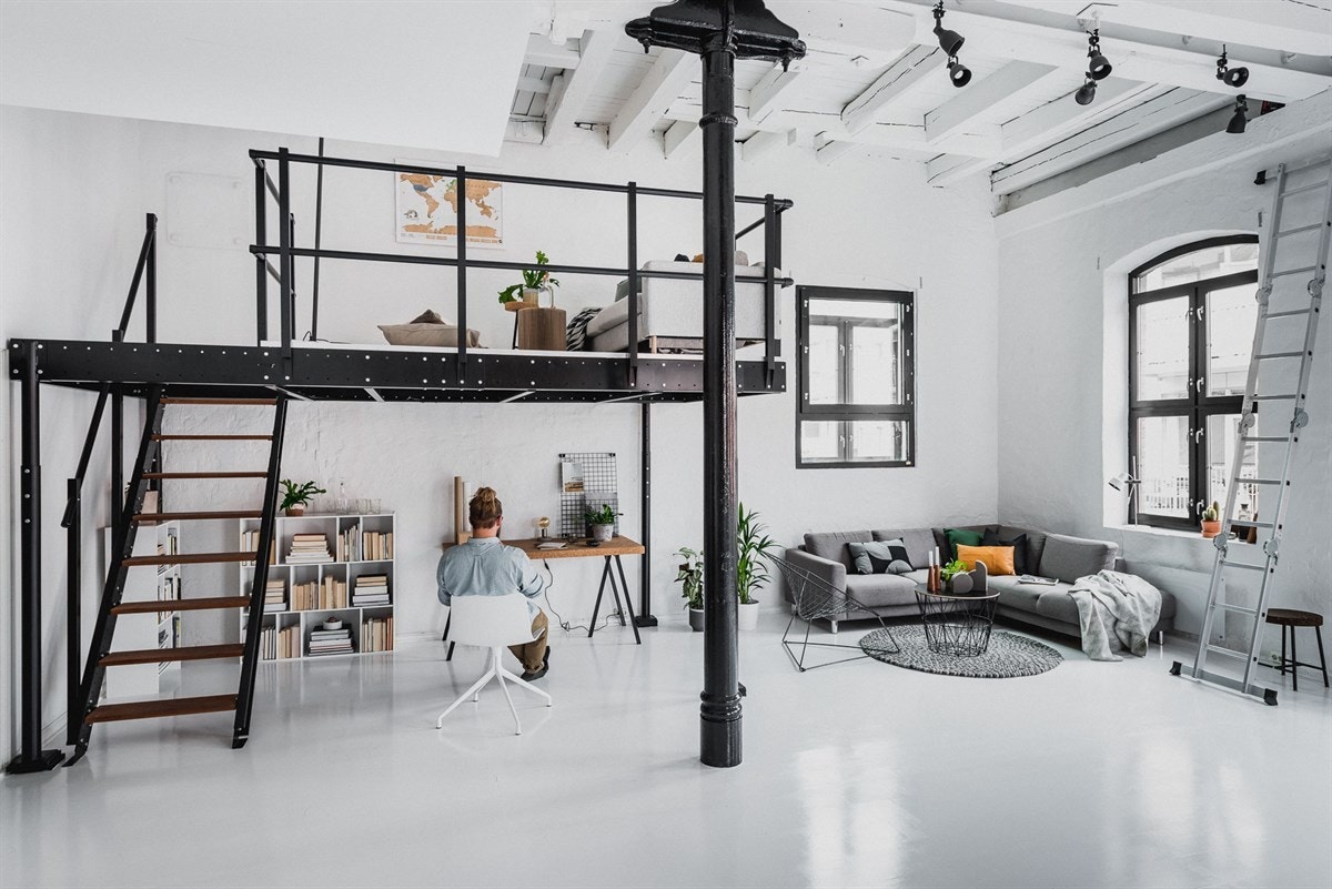 Mezzanin: Filmkrok eller ekstra sengeplass oppe, kontorløsning nede. Galleribilde