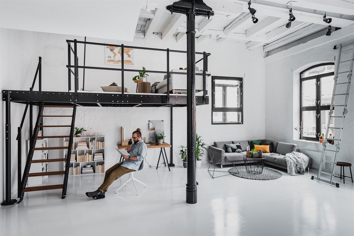 Mezzanin: Filmkrok eller ekstra sengeplass oppe, kontorløsning nede. Galleribilde