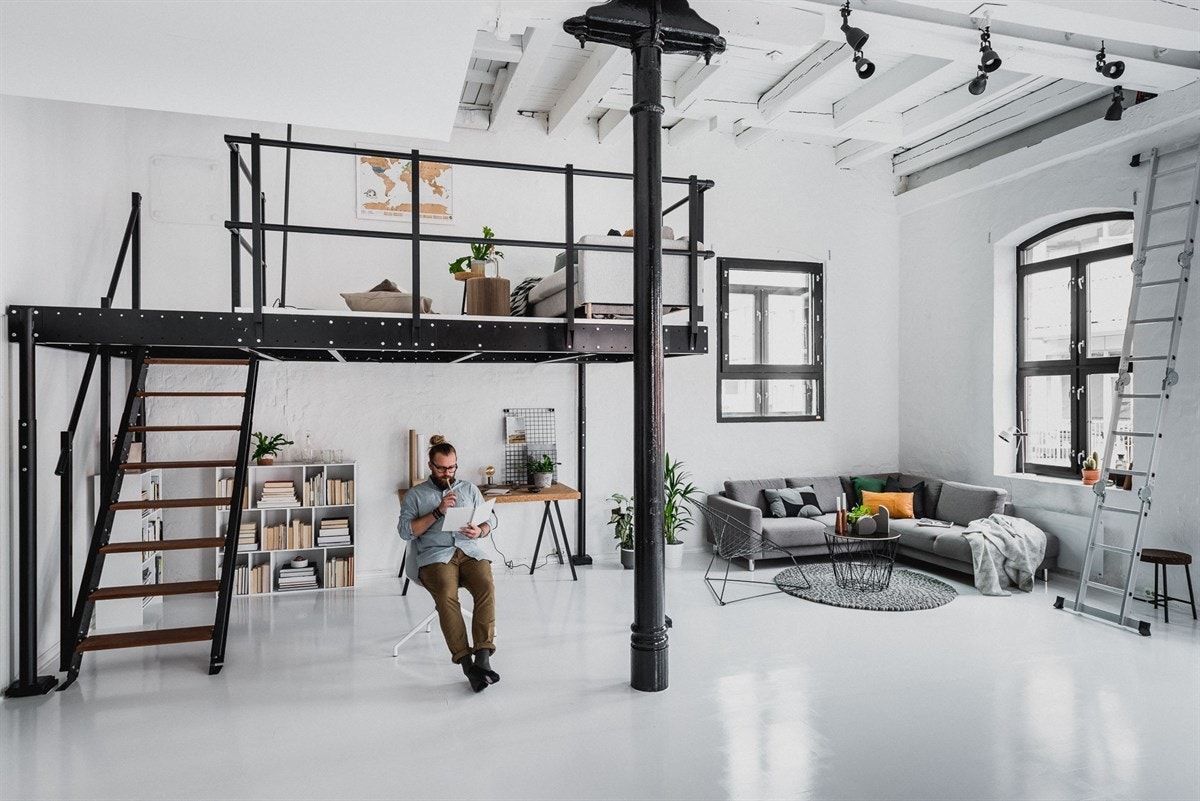 Mezzanin: Filmkrok eller ekstra sengeplass oppe, kontorløsning nede. Galleribilde